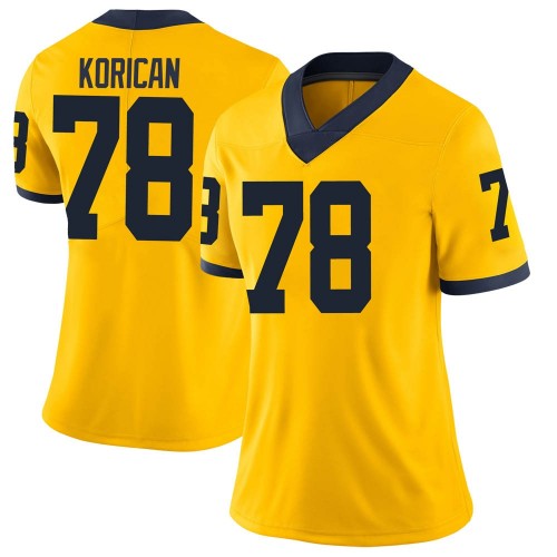 Griffin Korican Michigan Wolverines Women's NCAA #78 Maize Limited Brand Jordan College Stitched Football Jersey NUB6454WK